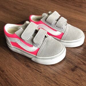 VANS Toddler size 4.5 Velcro straps pink, grey and white